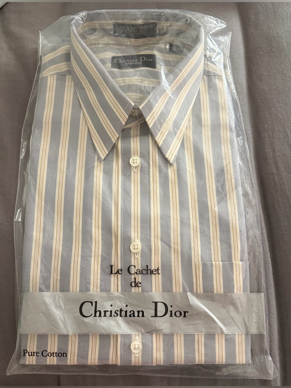 Vintage Christian Dior Le Cachet Mens Shirt 15.5 33 NOS NWT Striped Cotton